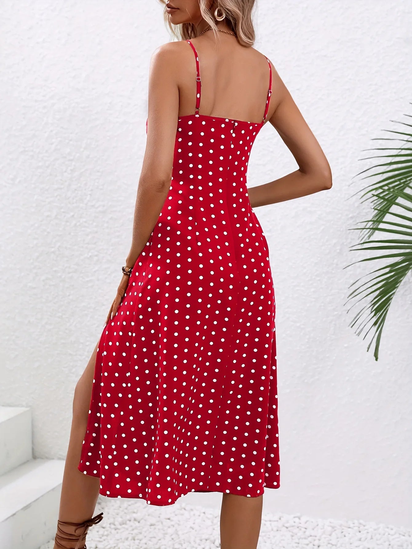 2024 Polka Dot Spaghetti Strap Midi Dress - Sexy Boho Beach Summer Fashion