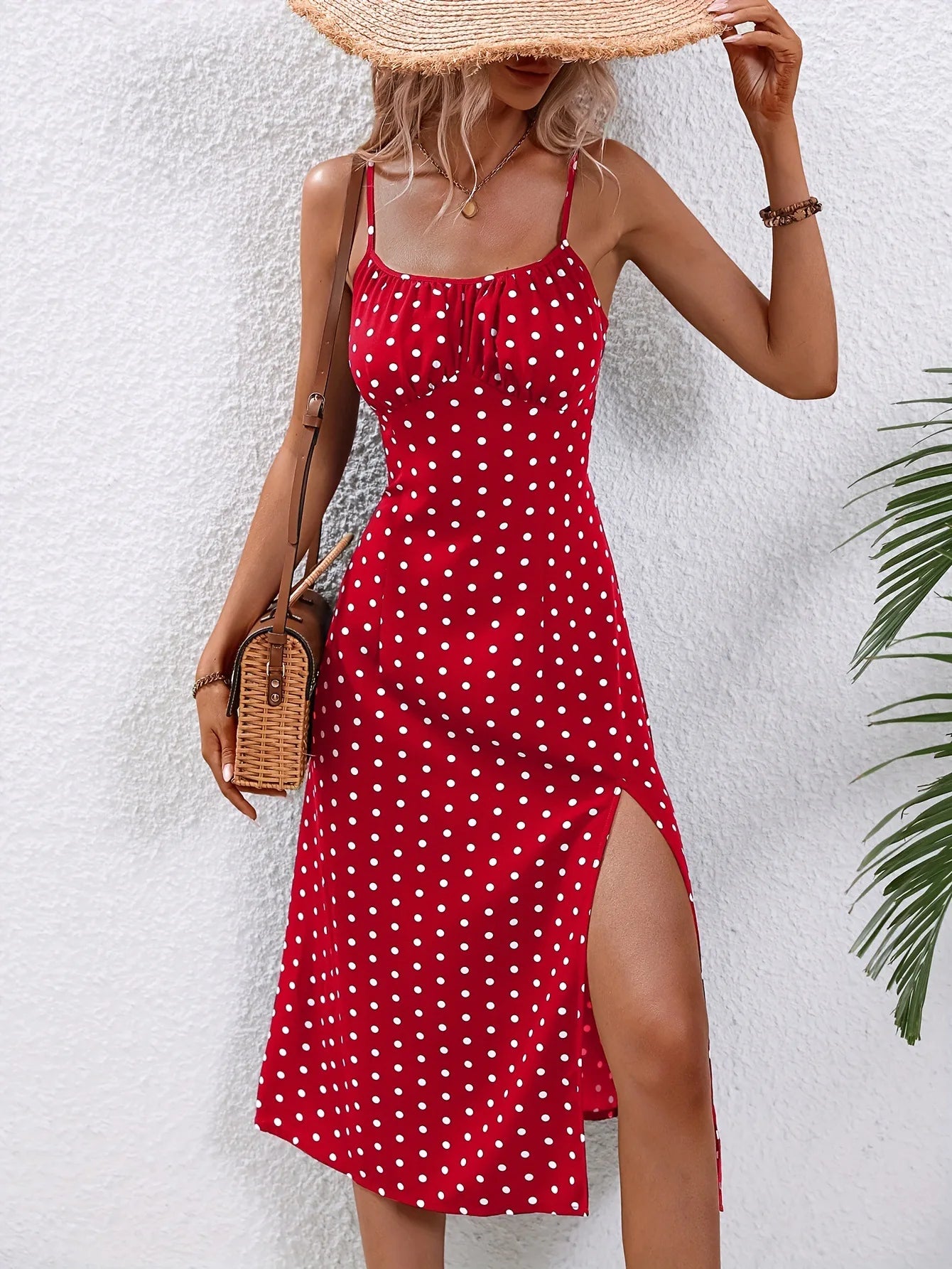2024 Polka Dot Spaghetti Strap Midi Dress - Sexy Boho Beach Summer Fashion
