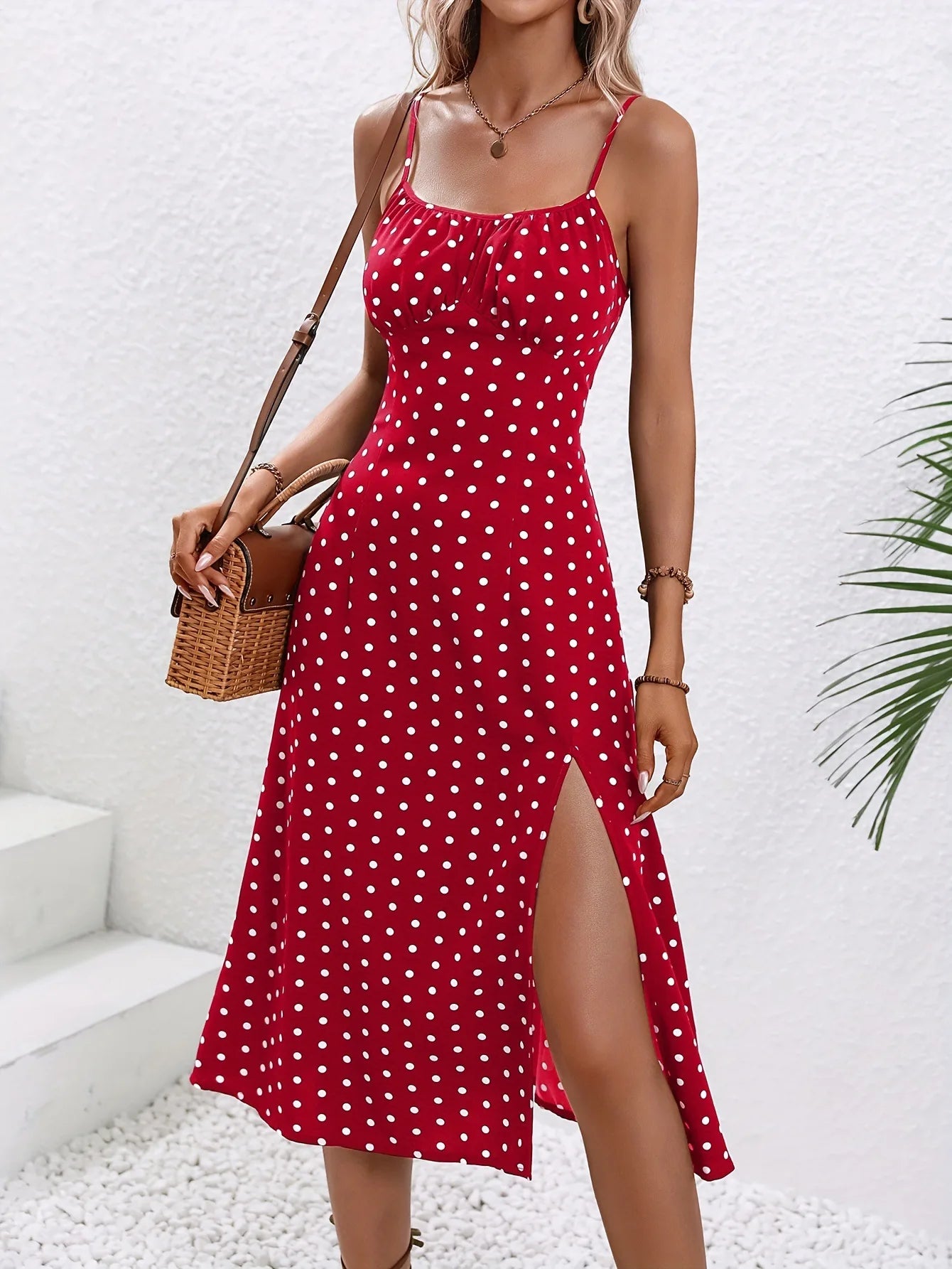 2024 Polka Dot Spaghetti Strap Midi Dress - Sexy Boho Beach Summer Fashion