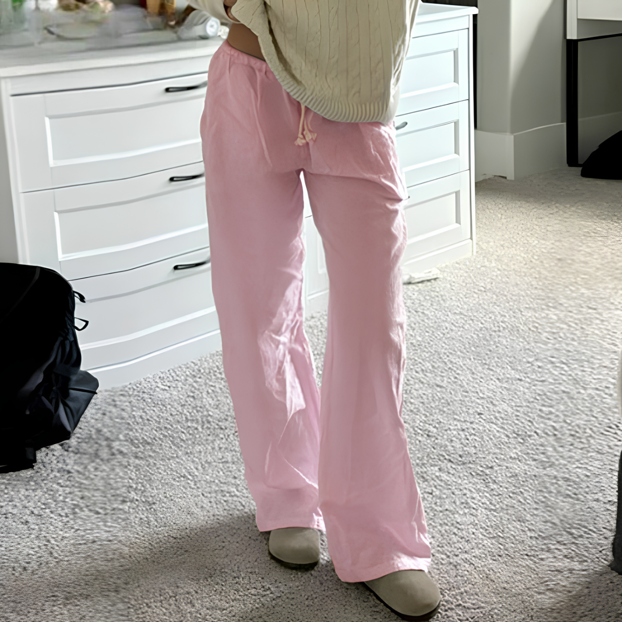 CIBBAR Low Rise Pink Drawstring Pants - Y2K See-Through Straight Trousers, Korean Style