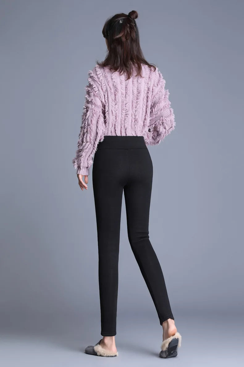 Women's Fleece-Lined Velvet Leggings - High Waist, Stretchy Thermal Winter Wear, Plus Size