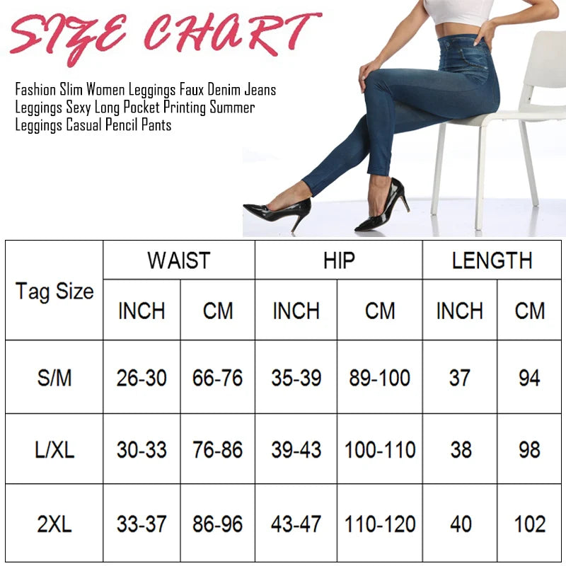 Push Up Seamless Faux Denim Leggings - High Waist Elastic Skinny Pencil Pants