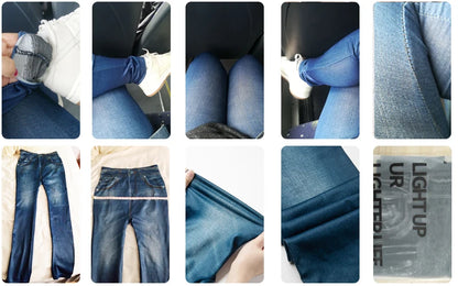 Push Up Seamless Faux Denim Leggings - High Waist Elastic Skinny Pencil Pants