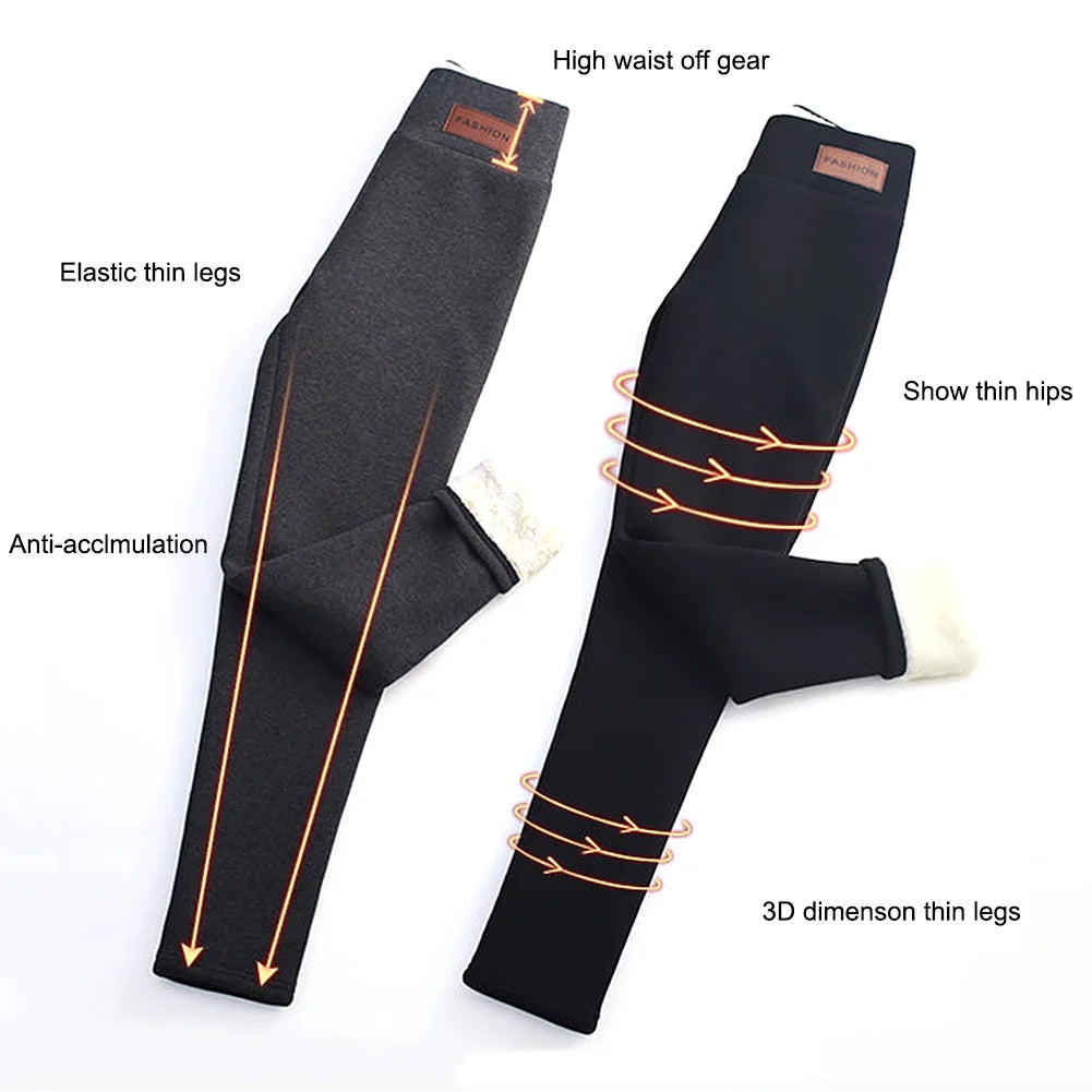Women's Fleece-Lined Velvet Leggings - High Waist, Stretchy Thermal Winter Wear, Plus Size