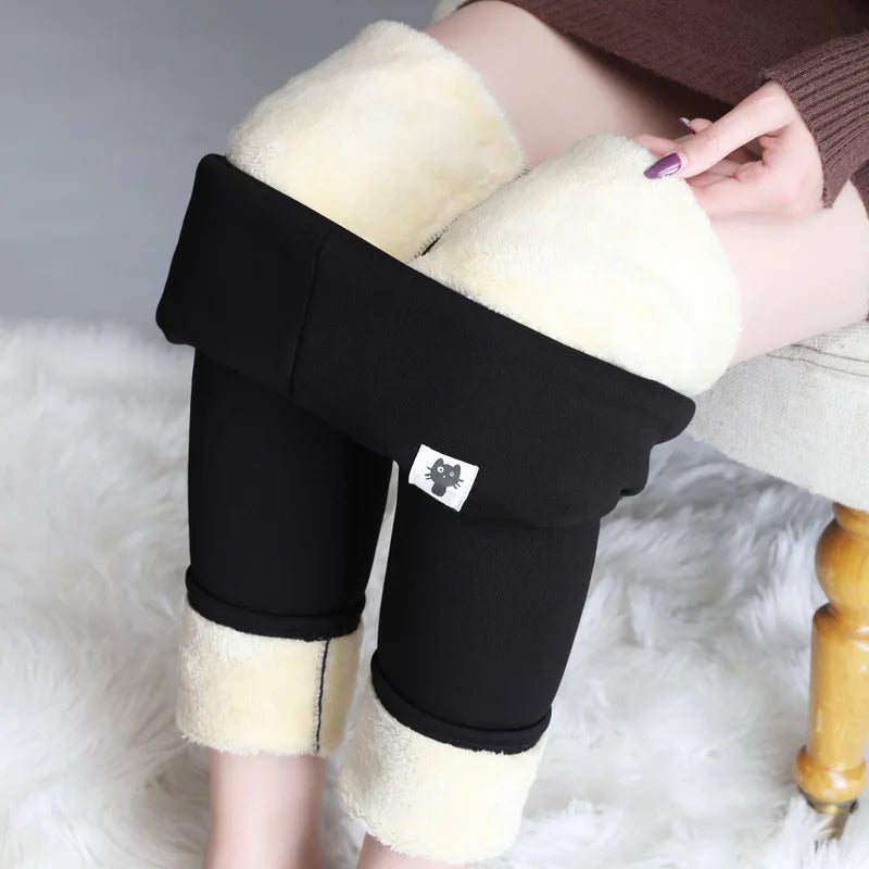 Women's Fleece-Lined Velvet Leggings - High Waist, Stretchy Thermal Winter Wear, Plus Size