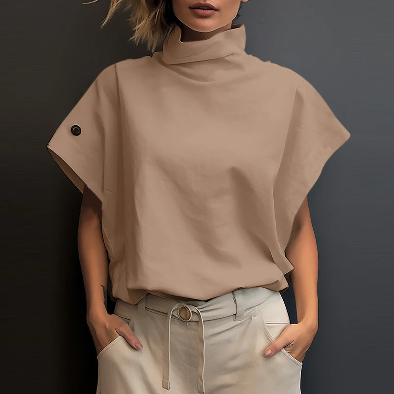 ZANZEA Turtleneck Blouse - 2025 Cap Sleeve Streetwear, Casual Chic