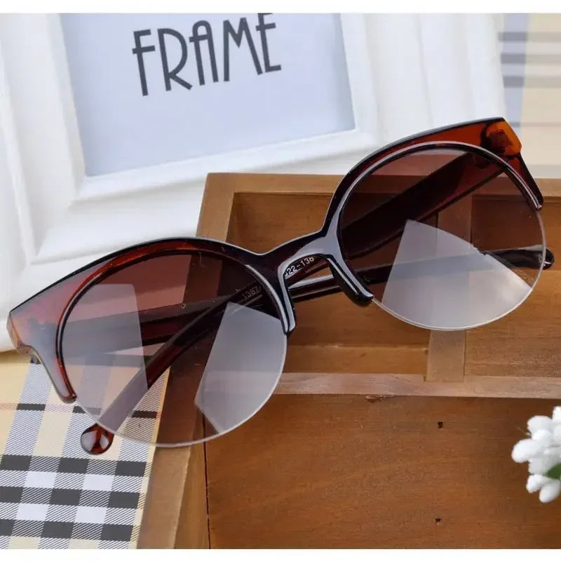 2024 Vintage Cat Eye Sunglasses: Retro Half Frame, Women's Anti-UV Glasses for Travel & Parties