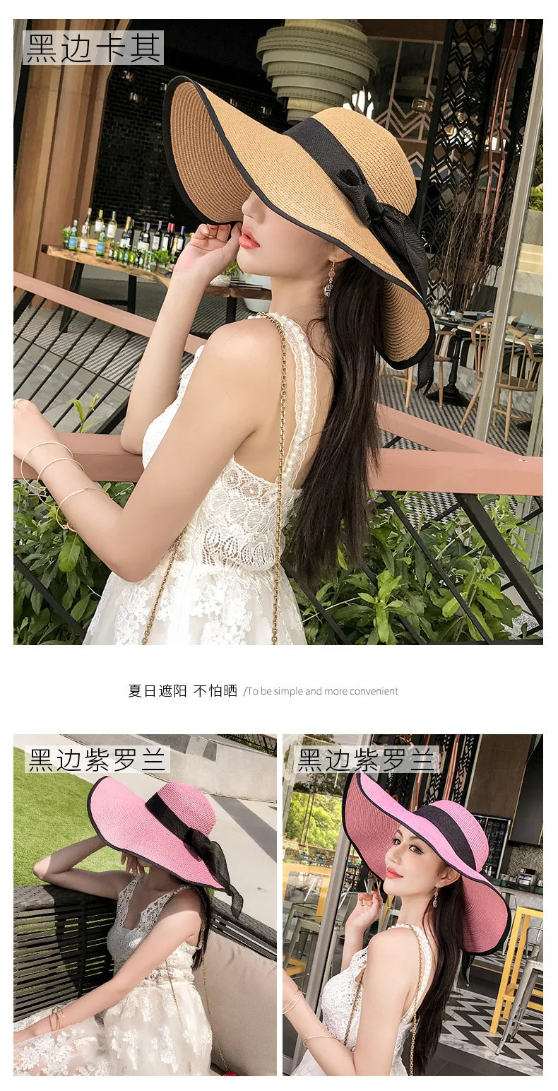 Foldable Summer Straw Visor Hat for Women - UV Protection, Panama Style, Wholesale