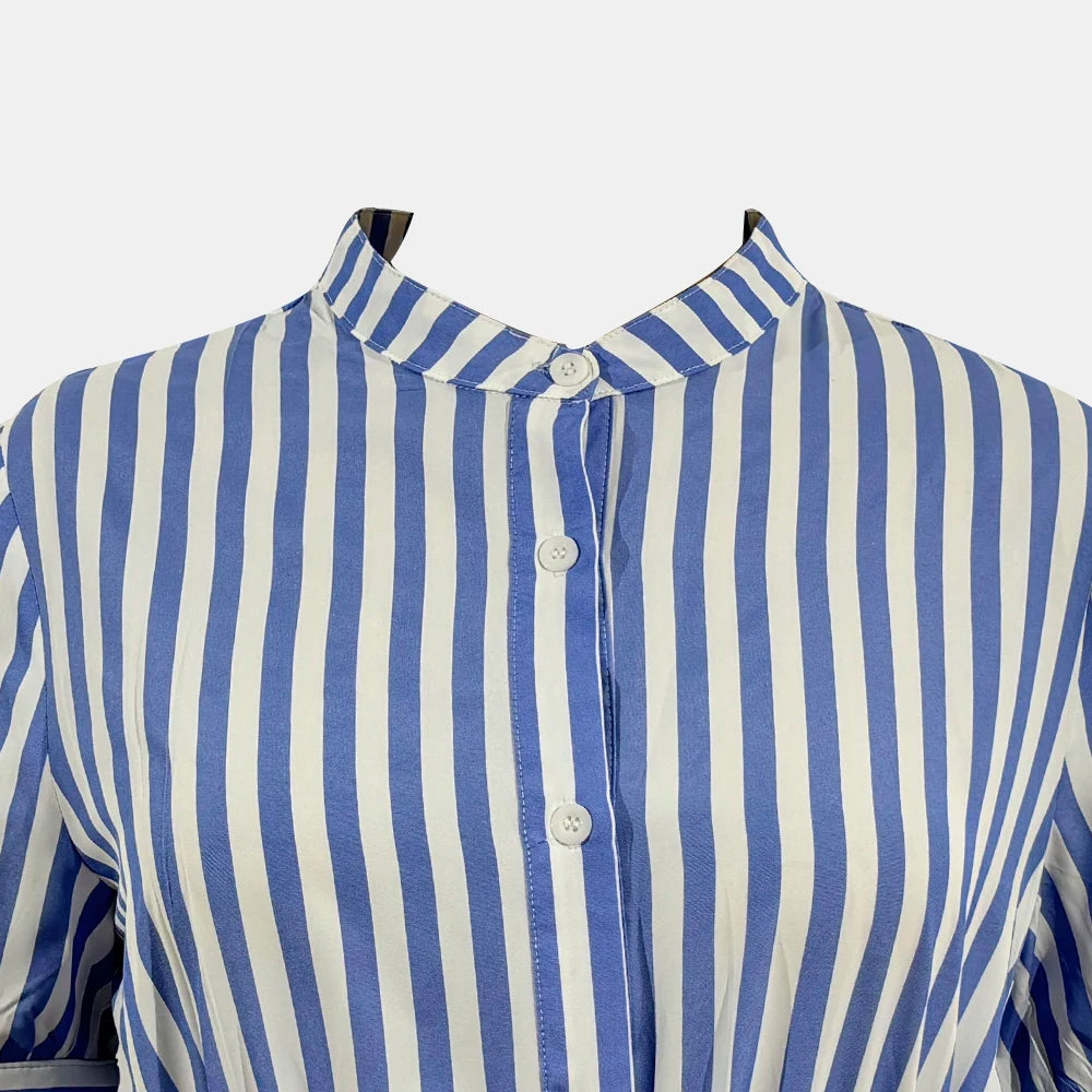 Mia Muse French Striped A-Line Midi Dress - Short Sleeve & Comfortable