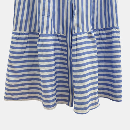 Mia Muse French Striped A-Line Midi Dress - Short Sleeve & Comfortable