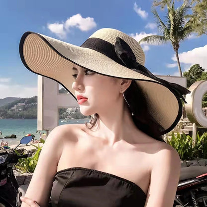 Foldable Summer Straw Visor Hat for Women - UV Protection, Panama Style, Wholesale