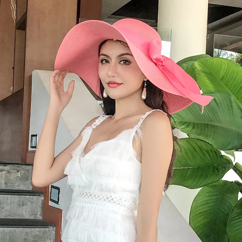 Foldable Summer Straw Visor Hat for Women - UV Protection, Panama Style, Wholesale
