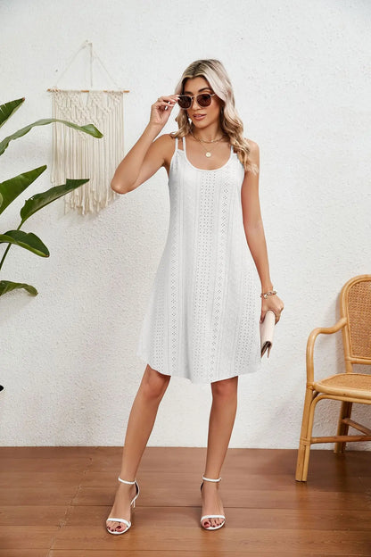 2025 Summer Beach Dress: Women's Backless Short Style, Solid Color, Round Neck, Sleeveless Elegance
