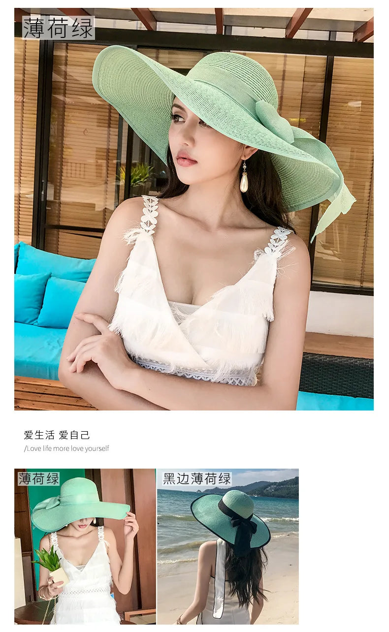 Foldable Summer Straw Visor Hat for Women - UV Protection, Panama Style, Wholesale