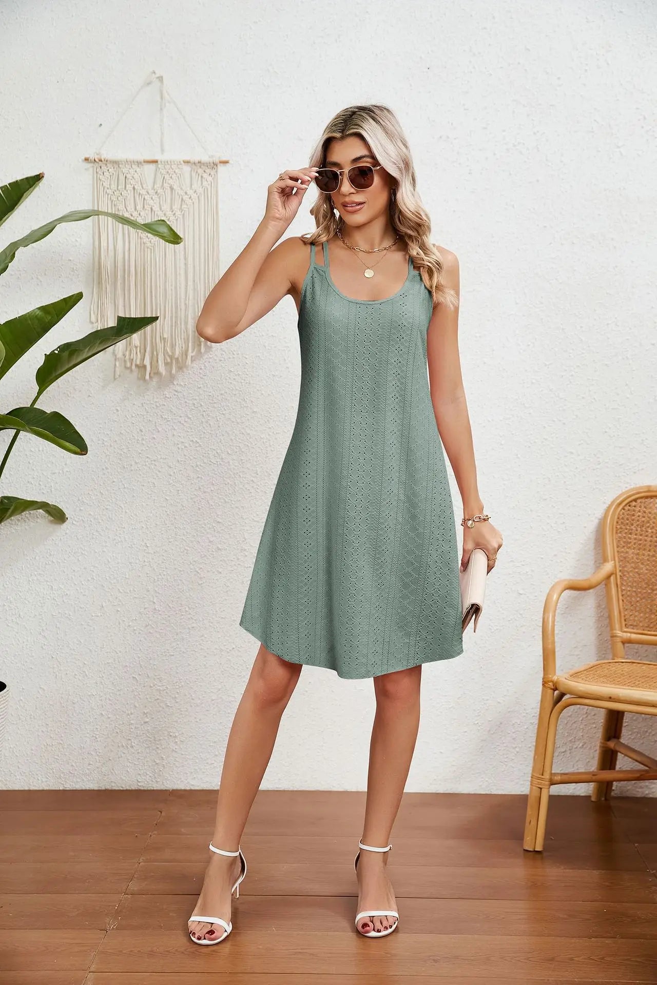 2025 Summer Beach Dress: Women's Backless Short Style, Solid Color, Round Neck, Sleeveless Elegance