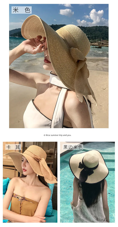 Foldable Summer Straw Visor Hat for Women - UV Protection, Panama Style, Wholesale