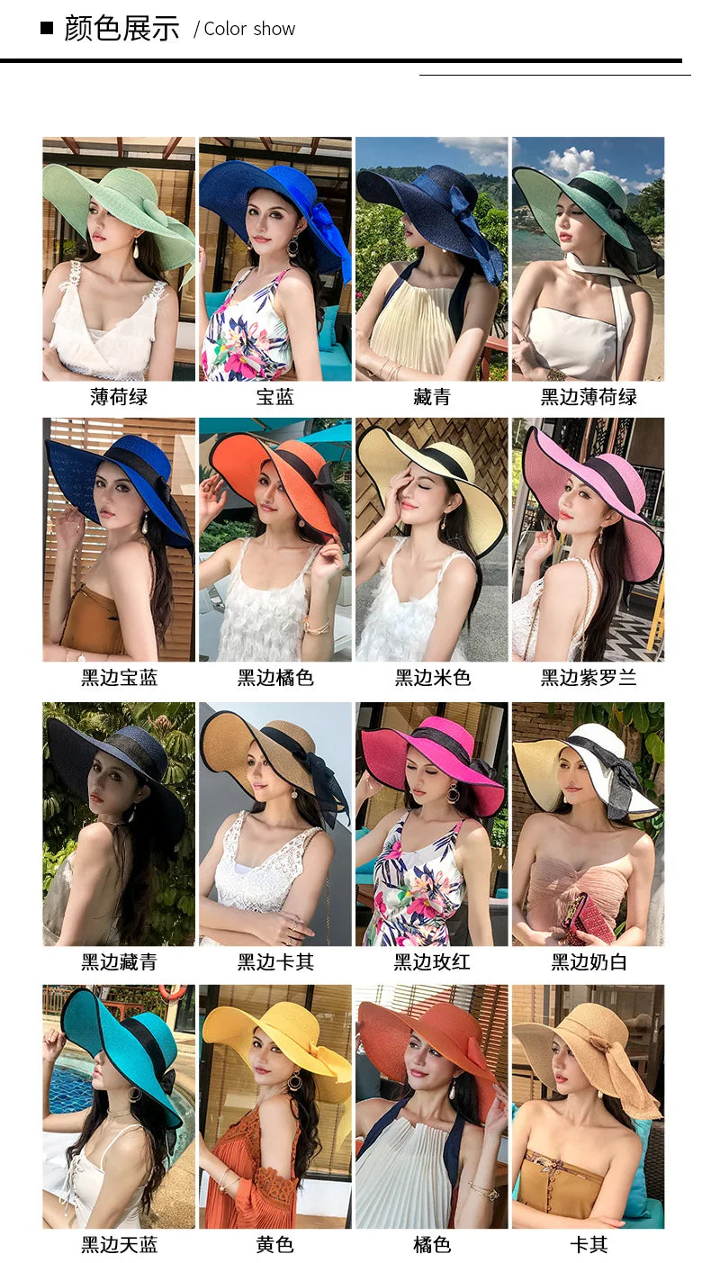 Foldable Summer Straw Visor Hat for Women - UV Protection, Panama Style, Wholesale