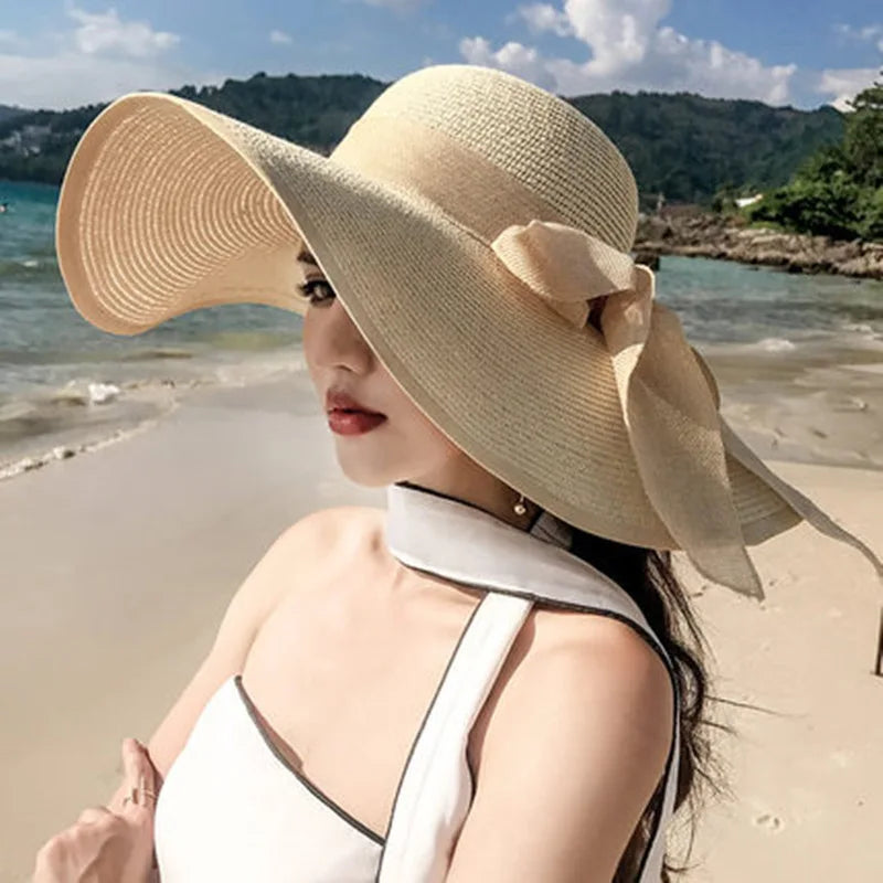 Foldable Summer Straw Visor Hat for Women - UV Protection, Panama Style, Wholesale