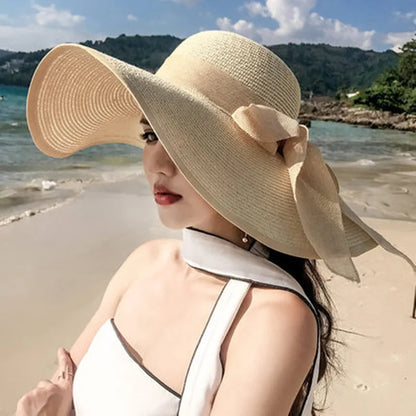 Foldable Summer Straw Visor Hat for Women - UV Protection, Panama Style, Wholesale