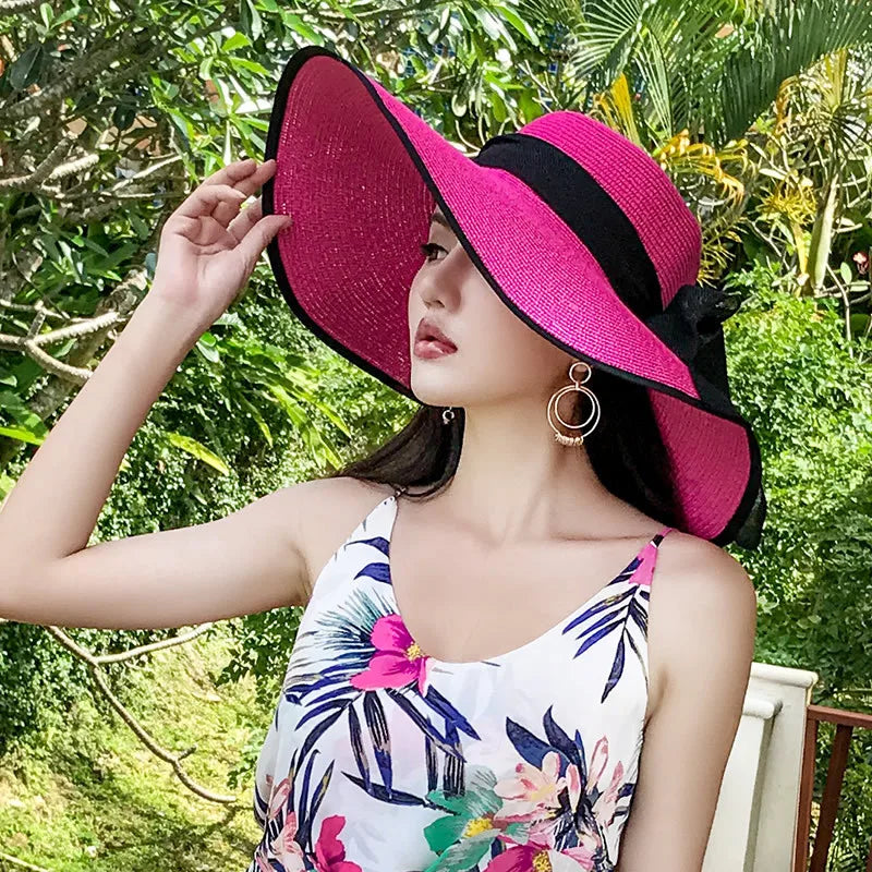 Foldable Summer Straw Visor Hat for Women - UV Protection, Panama Style, Wholesale