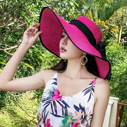 Foldable Summer Straw Visor Hat for Women - UV Protection, Panama Style, Wholesale