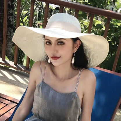 Foldable Summer Straw Visor Hat for Women - UV Protection, Panama Style, Wholesale