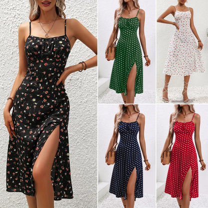 2024 Polka Dot Spaghetti Strap Midi Dress - Sexy Boho Beach Summer Fashion