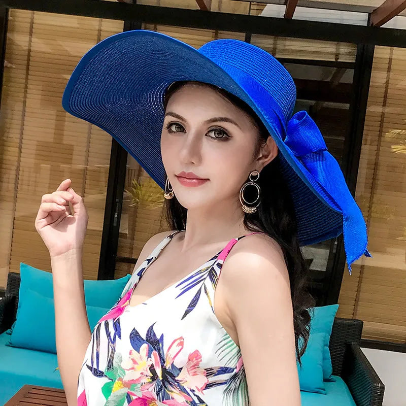 Foldable Summer Straw Visor Hat for Women - UV Protection, Panama Style, Wholesale