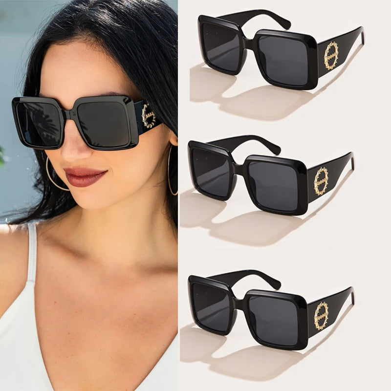 Square Frame Sunglasses Set: Wide Legs for Women, Fashion Vintage Design for Summer Driving