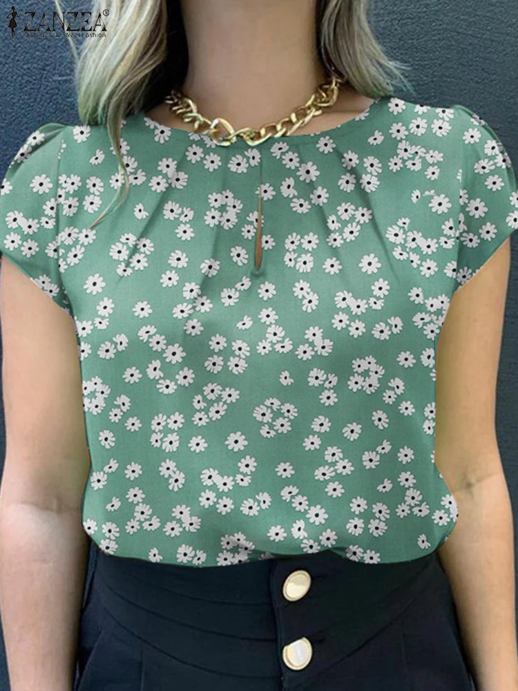 ZANZEA Floral Smock Blouse - Bohemian O-Neck, Perfect for 2025 Summer Casual Wear