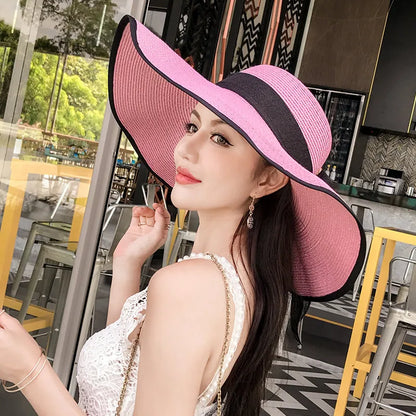 Foldable Summer Straw Visor Hat for Women - UV Protection, Panama Style, Wholesale