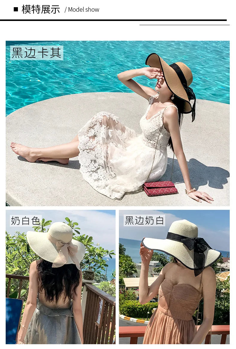 Foldable Summer Straw Visor Hat for Women - UV Protection, Panama Style, Wholesale