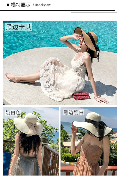 Foldable Summer Straw Visor Hat for Women - UV Protection, Panama Style, Wholesale