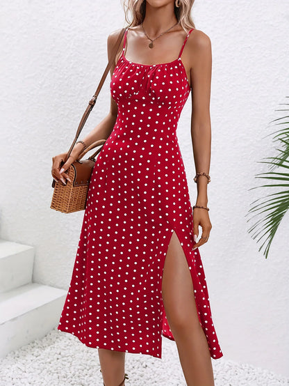 2024 Polka Dot Spaghetti Strap Midi Dress - Sexy Boho Beach Summer Fashion