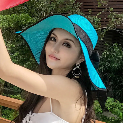 Foldable Summer Straw Visor Hat for Women - UV Protection, Panama Style, Wholesale