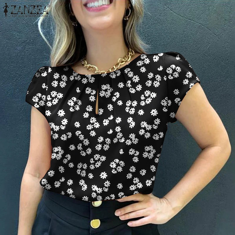 ZANZEA Floral Smock Blouse - Bohemian O-Neck, Perfect for 2025 Summer Casual Wear