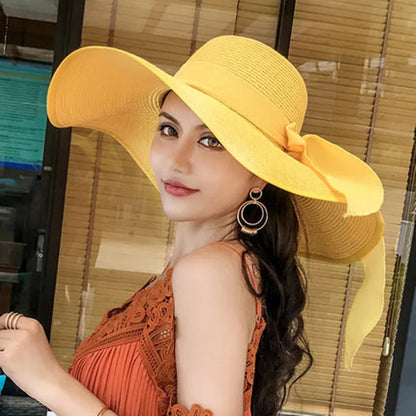Foldable Summer Straw Visor Hat for Women - UV Protection, Panama Style, Wholesale