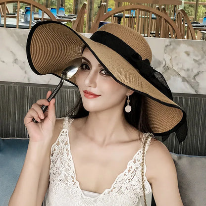 Foldable Summer Straw Visor Hat for Women - UV Protection, Panama Style, Wholesale