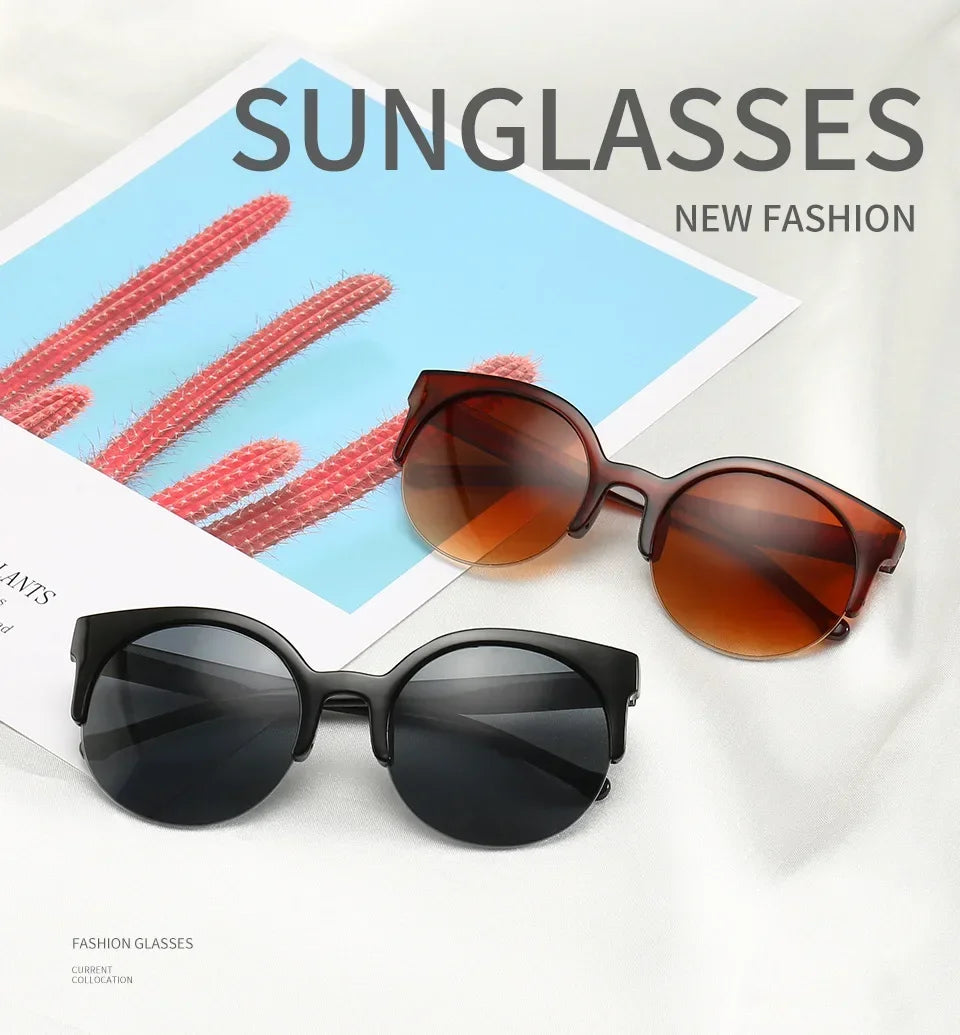 2024 Vintage Cat Eye Sunglasses: Retro Half Frame, Women's Anti-UV Glasses for Travel & Parties