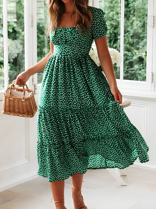 Vintage Floral Maxi Dress with Puff Sleeves - Summer Beachwear