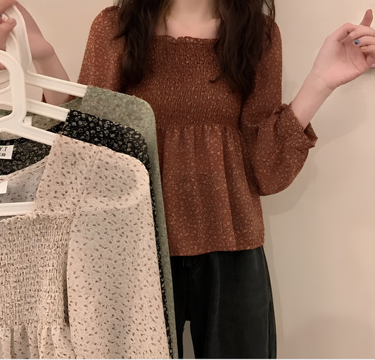Sweet Korean Prairie Blouse - Lantern Sleeves & Ruffles for Holiday Chic
