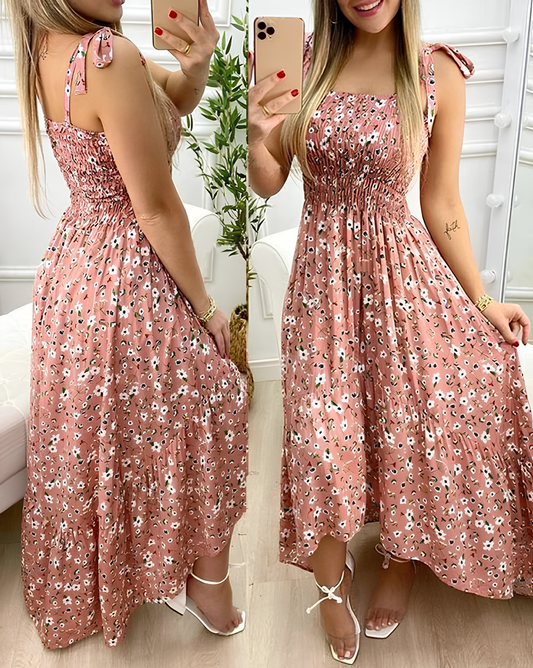 Summer Floral Spaghetti Strap Maxi Dress - Sexy Casual Beachwear with Elegant Chest Wrap