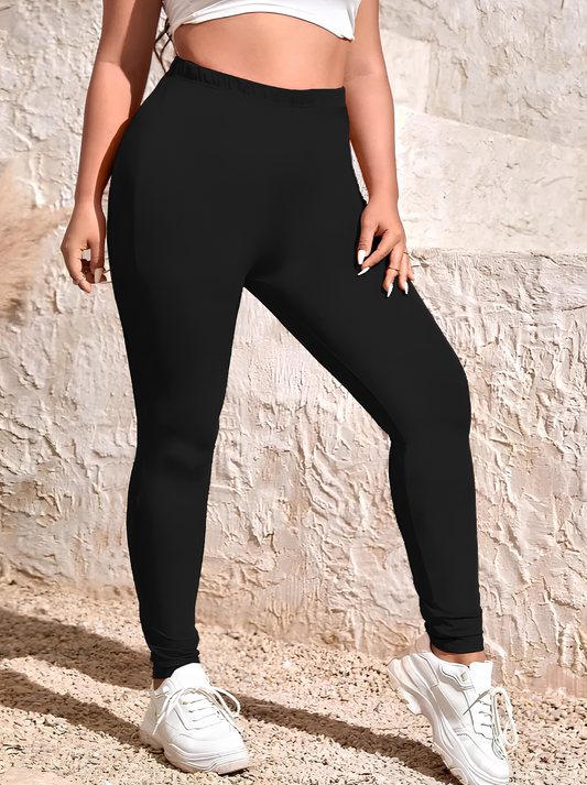 Plus-Size High-Waist Stretch Leggings - Solid Color, Commuter Slim Fit