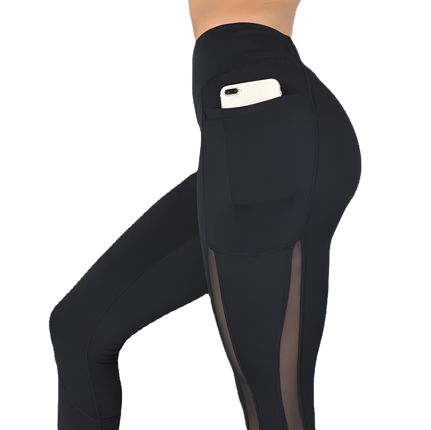 Black Sexy Yoga Leggings with Phone Pocket - Stretchy Gym Running Fitness Pants