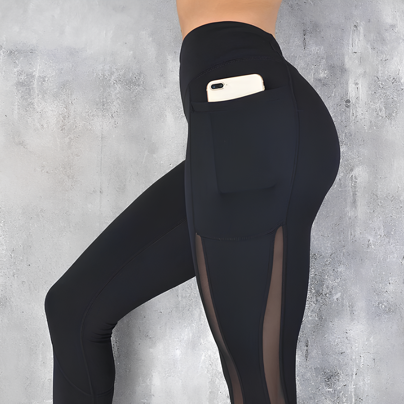 Black Sexy Yoga Leggings with Phone Pocket - Stretchy Gym Running Fitness Pants