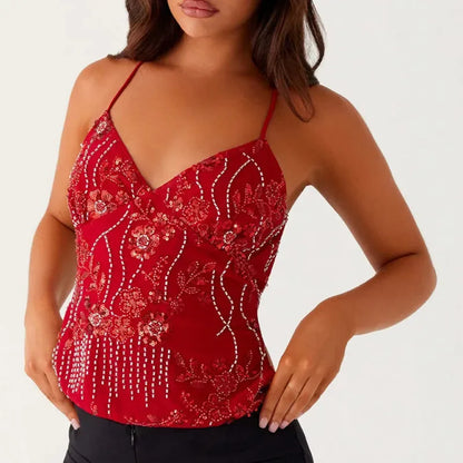 2025 Sequin Beaded Mini Dress: Sexy V-Neck, Sleeveless with Backless Criss Cross Straps for Women