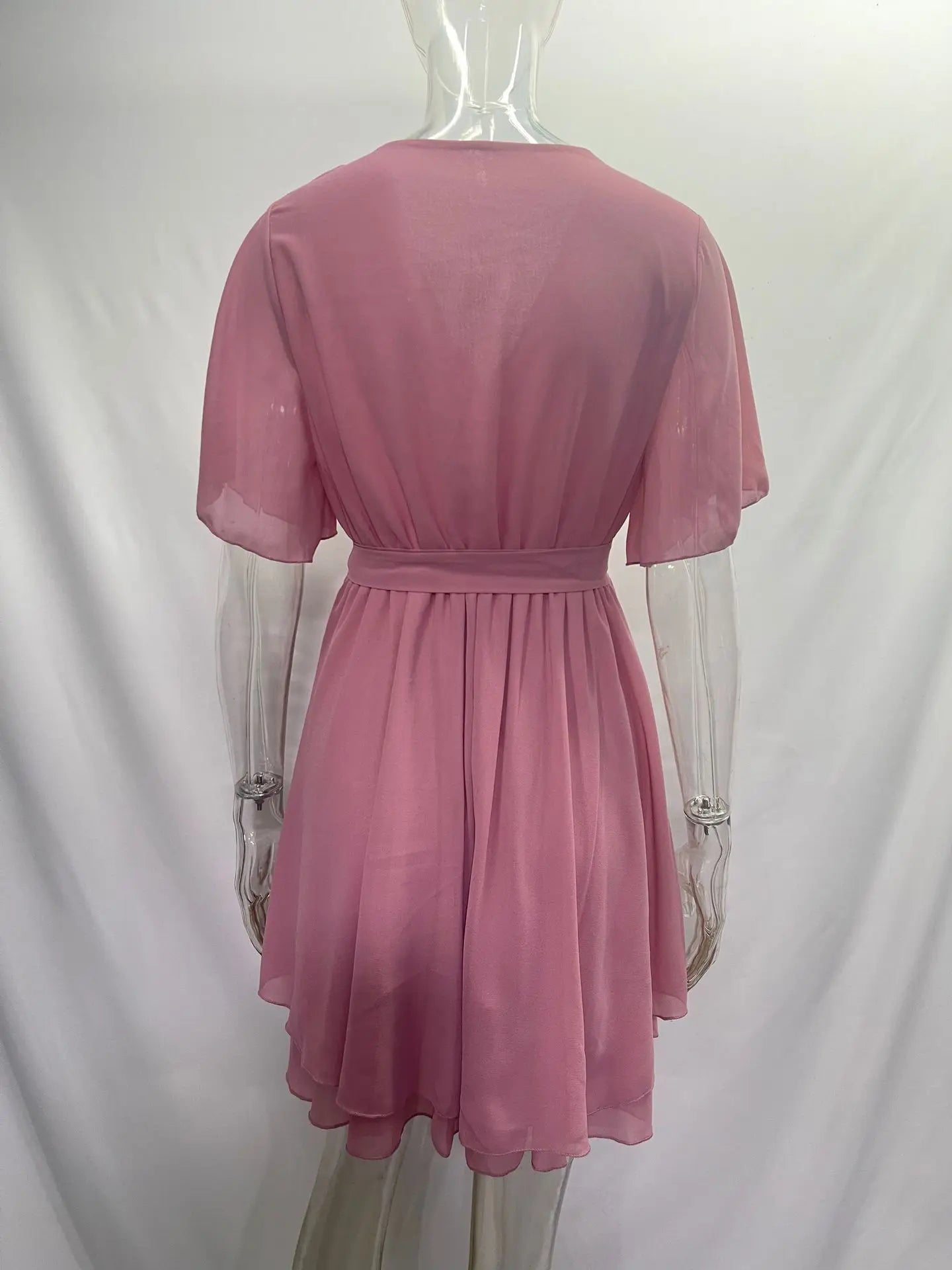 Summer Party Dress: Sexy V-neck, Cross Strap Mini with Ruffled Hem in White or Black Chiffon