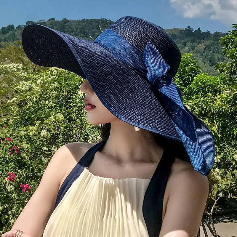 Foldable Summer Straw Visor Hat for Women - UV Protection, Panama Style, Wholesale