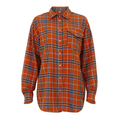 Women's Plaid Shirt Coats - Turn Down Collar, Loose Elegant Splice for Autumn
