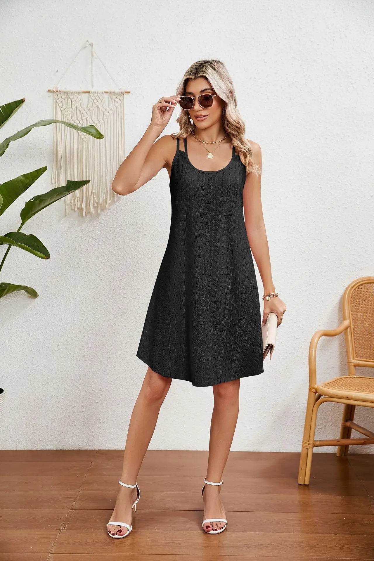 2025 Summer Beach Dress: Women's Backless Short Style, Solid Color, Round Neck, Sleeveless Elegance